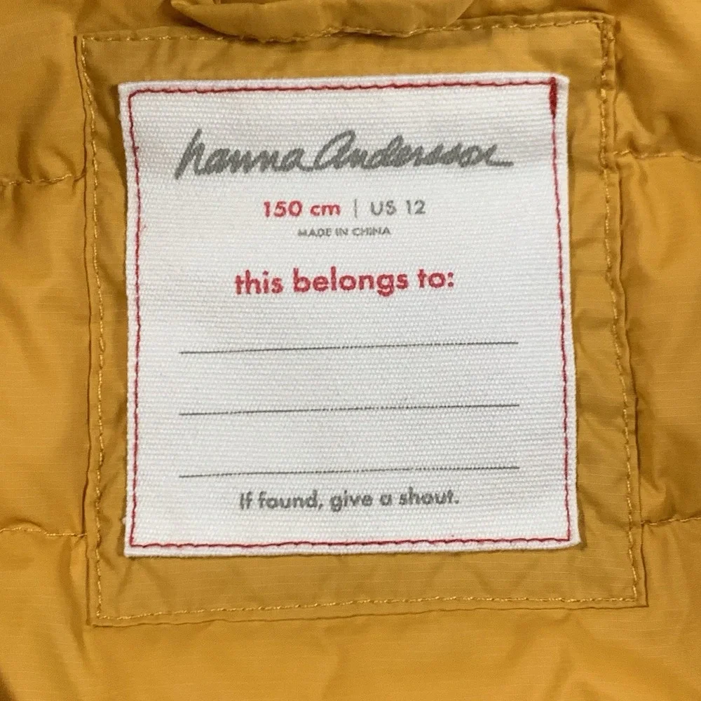 Hanna Andersson Size 12 150cm Yellow Down Puffer Hooded‎ Zip Up Jacket/Coat